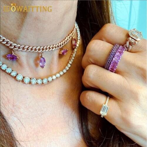 2021 Summer Colorful Pink Green White CZ Charm Iced Out Bling Cubic Zirconia Miami Cuban Link Chain Choker Necklace For Women