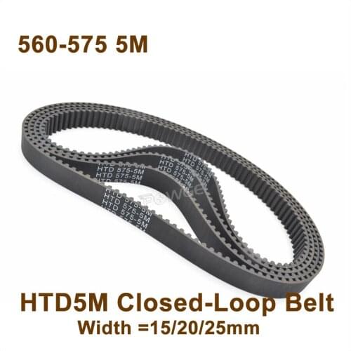 POWGE 560 565 570 575 5M Synchronous Belt Teeth=112/113/114/115 W=15/20/25mm Closed-Loop HTD 5M Timing Belt Pulley 560-5M 575-5M