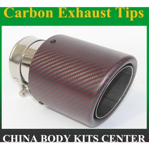 1PC Red Type Car Universal Exhaust Pipe Red and Twill Carbon Fiber Cover Exhaust Muffler Tip Cover With Full Carbon