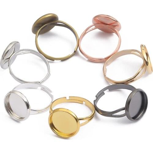 10pcs/lot Adjustable Blank Ring Base Fit 10 12 14 16 18 20 25mm Glass Cabochons Cameo Settings Tray DIY Jewelry Making Findings