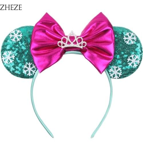 2021 Popular Mouse Ear Headband Crown Sequin Bow Party Hairband Girl DIY Princess Hair Accessories