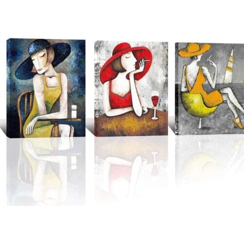 Fashion Ladies Elegant Style Painting Artwork 3pcs Canvas Minimalist Colorful Painting Can For Living Room Bedroom Wall Décor