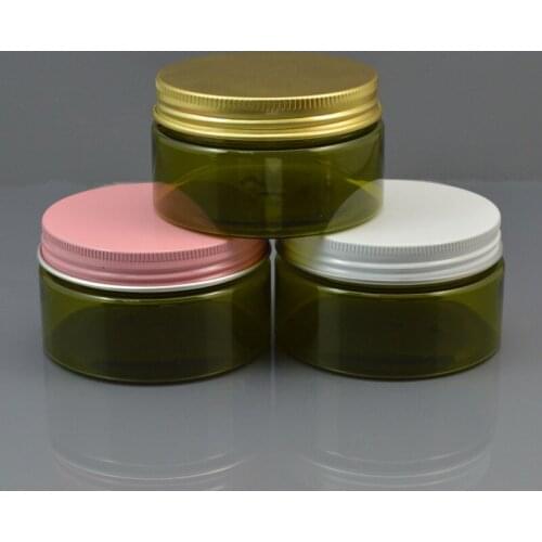 50pc/lot 100ml Dark Green Plastic Cosmetic Jar White Pink Gold Aluminum Cap 3.5oz Refillable Hand Cream Case Metal Lid