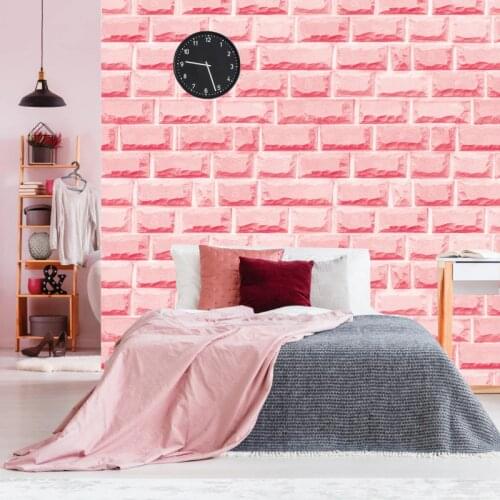 3D Pink Brick Stone Rustic PVC Wallpaper Kids Baby Girls Princess Room Bedroom Self-adhesive Wall Paper Sticker Home Decor