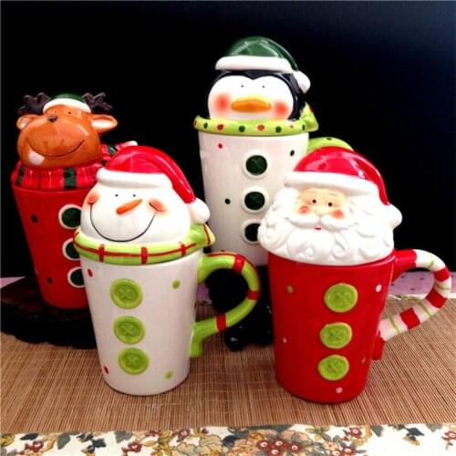 400ml Big Christmas Coffee Mugs Cartoon Tea Milk Ceramic Cup With Lid Christmas Gifts For Kids Xmas Decor Happy New Year