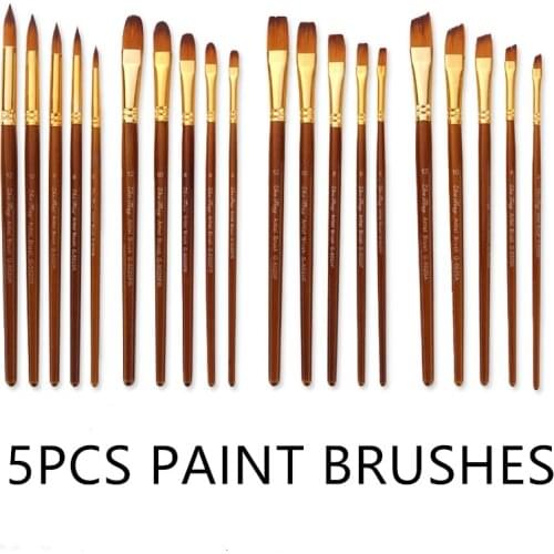 5Pcs/Set Paint Brushes Nylon Hair Painting Brush Short Rod Oil Acrylic Brush Watercolor Pen Professional Art Supplies
