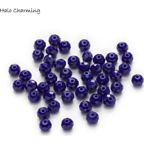 50 Piece Dark Blue Crystal Glass Rondelle Quartz Faceted Beads Fit Necklace Bracelet Making For Women 4-8mm