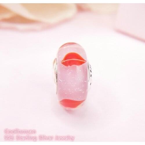 Valentines Day Authentic 925 Sterling Silver Kisses All Around Charm, Murano Glass Charm Beads Fit Brand Charms Bracelet