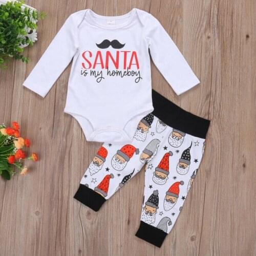 Free shipping Casual Christmas Baby Girl Boy Santa Long Sleeve Top Pants Outfit Set Clothes