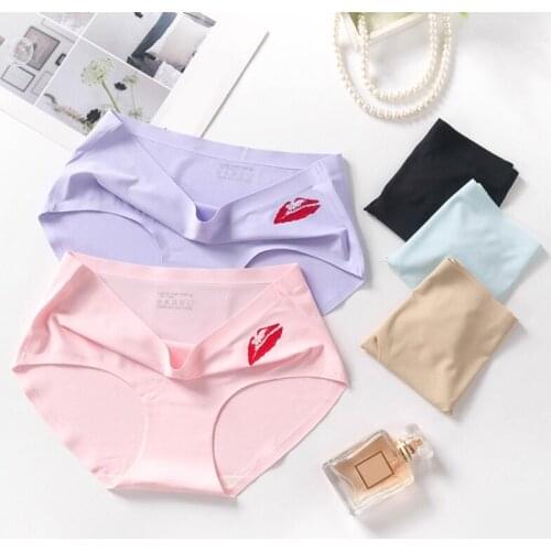 Girls Seamless Sexy Underwear Panties Briefs Ice Silk Red Lips Printing Sexy Ladies Underwear Panties hot sale Underwear