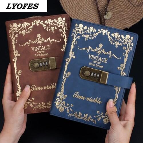 Imitation Leather Password Notebook Notepad Thick Password Super College Page Students Thick Diary Function Durable Lock