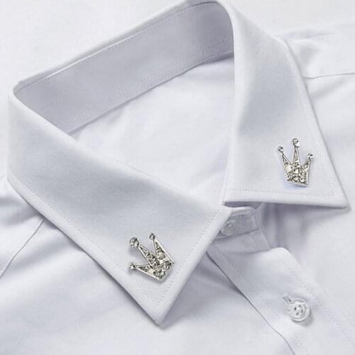 New Small Metal Mini Crown Brooch Lapel Pin Mens Suit Shirt Brooches Corsage Badge Pins Crystal Necktie Clip Collar Decoration