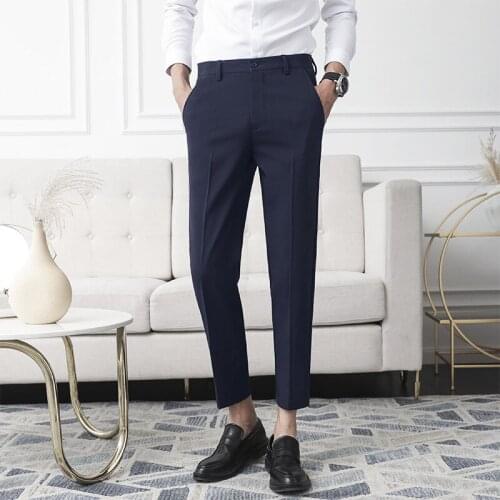 Dress Pants Men Business Suit Trousers Slim Multi-color Simple Youth Office Social Ankle Length Male Casual Pants