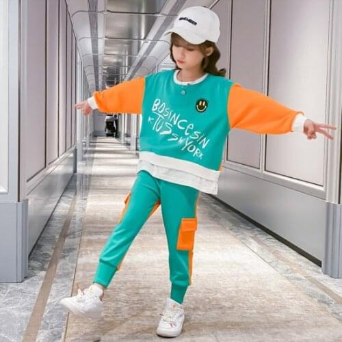 Girls Suit Sweatshirts +Pants 2Pcs/Sets 2021 Graceful Spring Autumn Teenagers Outwear Kids Cotton Tracksuit Sport Suits Children