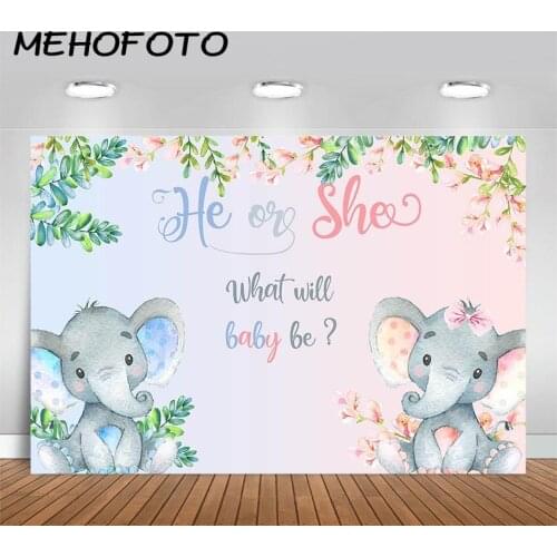 MEHOFOTO Elephant Baby Shower Photo Background Boy or Girl Gender Reveal Party Animals Decorations Photography Backdrops