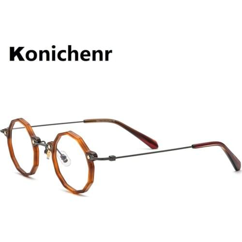 Konichenr Retro Acetate Rim Glasses Frames Men Optical Prescription Spectacles Titanium Temple Polygon Eyeglass Frame 185685