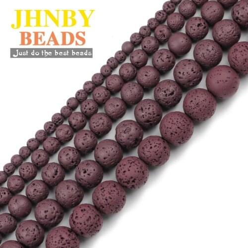 JHNBY Dark red Rubber Paint Lava Natural Stone 4/6/8/10MM Spacer Round Loose beads for Jewelry making DIY bracelets accessories