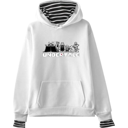 Hot Classic Undertale Sans Hoodies Fake Two Piece Hoodies Fashion Stripe Women Pullovers Men Cartoon Print Hoodies Harajuku Tops