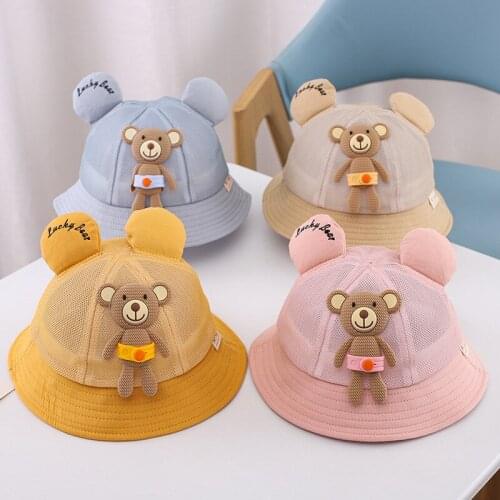 Little bear cartoon baby hat new summer thin girl net hat cute super cute basin hat boy fisherman hat breathable sunscreen hat
