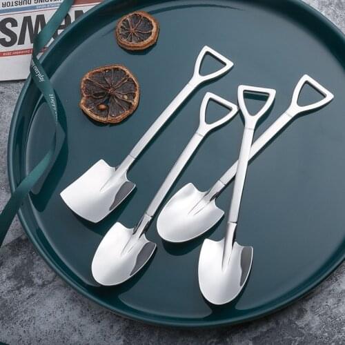 4PCS Coffee Spoon Cutlery Set Stainless Steel Retro Iron Shovel Ice Cream Spoon Scoop Creative Spoon tea-spoon Fashion Tableware