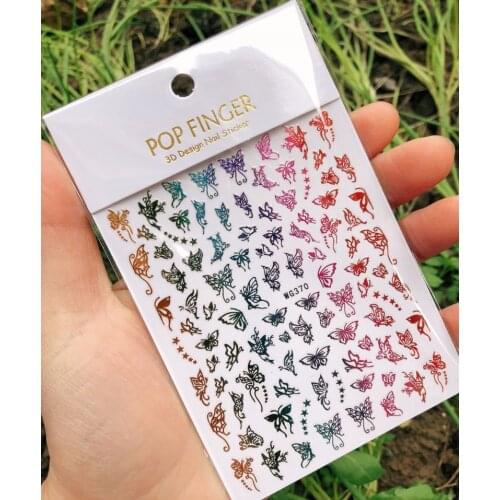 Butterfly nail art sticker gold silver black white laser foils self adhesive manicure decoration nail decals WG079