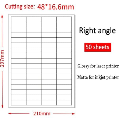 3400 Pcs 48mm*16.6mm Right Angle Address Label Stickers (50 sheets A4) White Self Adhesive Sticker Glossy For Laser Printer