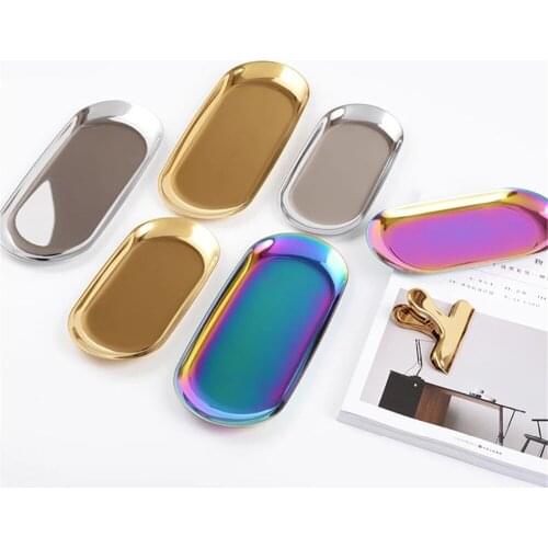 Stainless steel metal fruit display plate gold silver colorful decoration dry storage tray for table bathroom kitchen