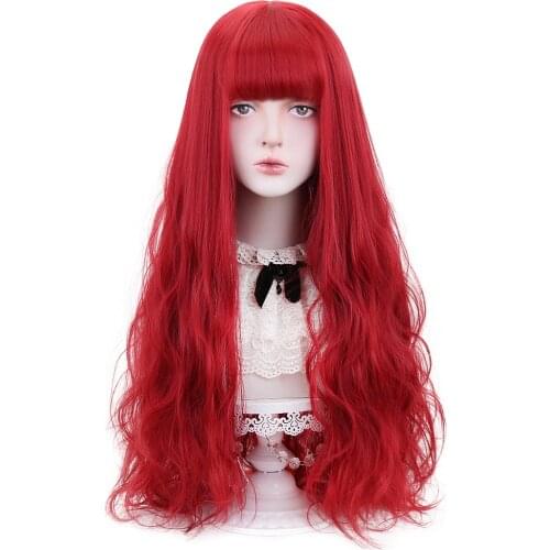 Long Wavy Synthetic White red Hair Wigs with Bangs For Black Women Cosplay Wigs for Party