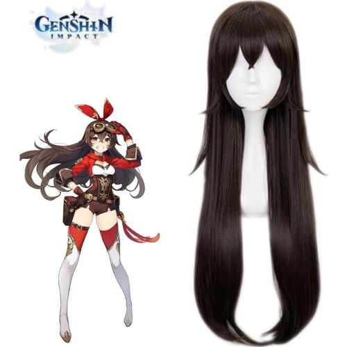 Game Genshin Impact Cosplay Wig Amber Cosplay Wig Women Brown Headwear 80CM Straight Hair Heat Resistant Synthetic Hair 2021