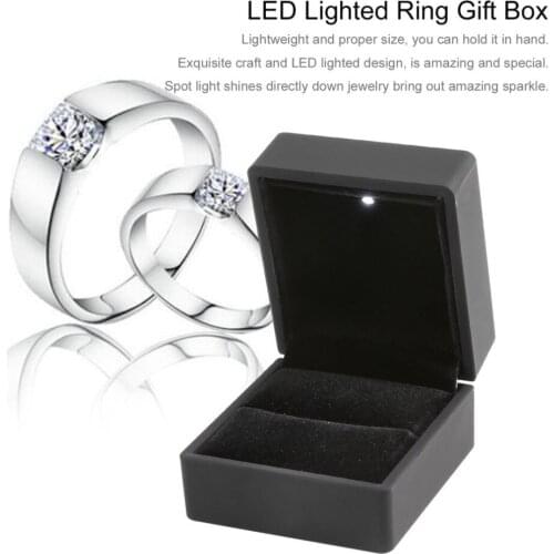 LED Lighted Earring Ring Gift Box Wedding Engagement Ring Jewelry Display Packaging Organizer Storage Black/Blue
