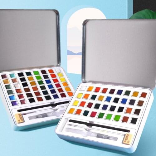 Professional 36/48 Colors Pigment Solid Watercolor Paints Set with 12 colors Pearlescent Glitter Watercolor Pigment Art Supplies