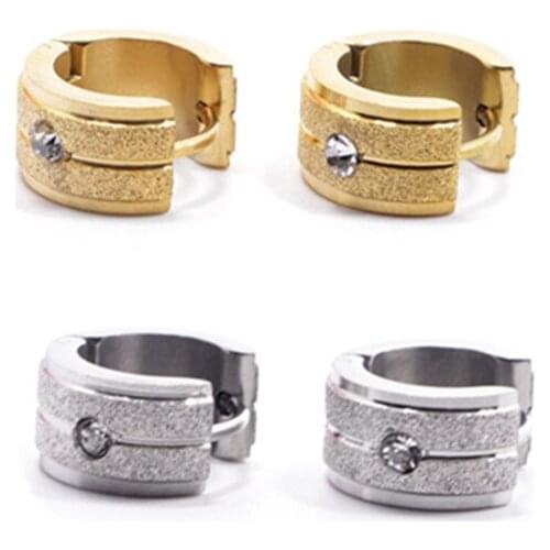 Simple Gold Plated CZ Zircon Frosting Earrings Small Circle Fashion Stainless Steel Men Women Earrings Jewelry Accessories