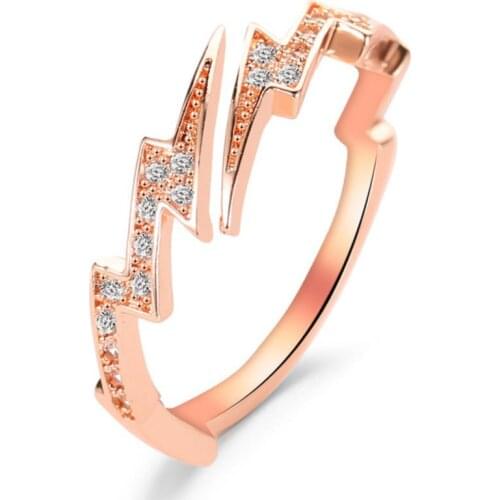 Crystal Zircon Lightning Ring Irregular Geometric Rings For Women Jewelry Rose Gold Silver Color Ring Jewellery Anel Anillos