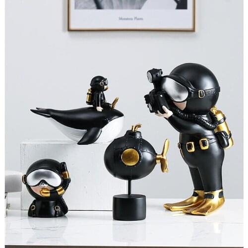 Nordic Cute Black Diver Resin Ornaments Childrens Room Bedroom Furnishing Decoration Home Livingroom Desktop Figurines Crafts