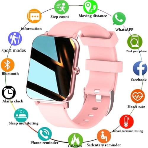 LIGE New 1.69 Inch Full Touch Smart Watch Women Real-time Heart Rate Body Temperature Monitor IP67 Waterproof Smartwatch Ladies