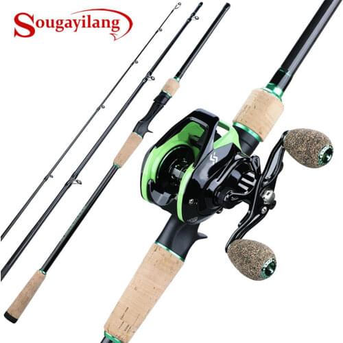 Sougayilang 3 Section Carbon Fiber Portable Travel Baitcasting Rod and Left/Right Hand Casting Reel Fishing Combos Set Pesca