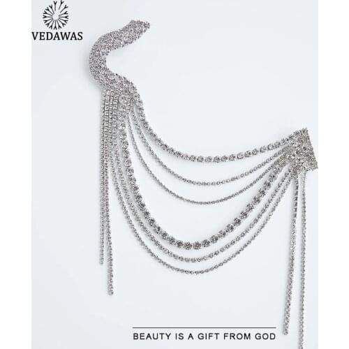 Vedawas Brand Hot Large Metal Tassel Brooches For Lady 2020 Luxury Rhinestone Maxi Long Chain Pectoral Fashion Jewelry Wholesale