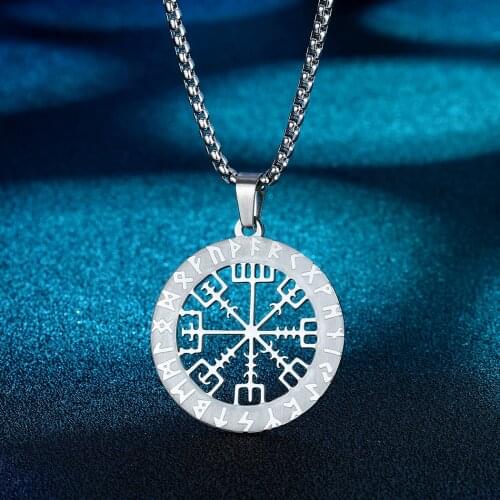 Stainless Steel Vegvisir Compass Pendant Necklace For Women Men Amulet Rune Celtic Jewelry Slavic Necklace Gift