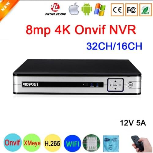 12V 5A Silver Panel Hi3536C H.265+ Audio XMeye 8MP 4K 32CH 32 Channel WIFI Onvif IP CCTV DVR NVR Surveillance Video Recorder