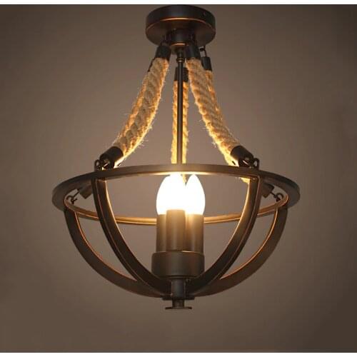 Vintage retro loft chandelier restaurant dining room bar cafe light living room clothing salon droplight hemp rope pendant lamp