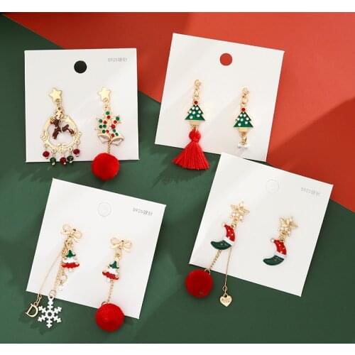 Merry Christmas Hanging Drop Earrings Metal Geometric Santa Snowman Hairball Bells Earrings for Women Party Jewelry Gift