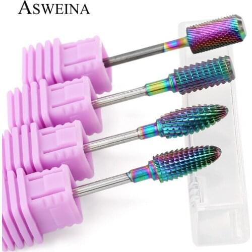ASWEINA 1pc Rainbow Tungsten Carbide Burrs Nail Drill Bits Mills Cutter For Manicure Cleaning Electric Machine Nail Accessory