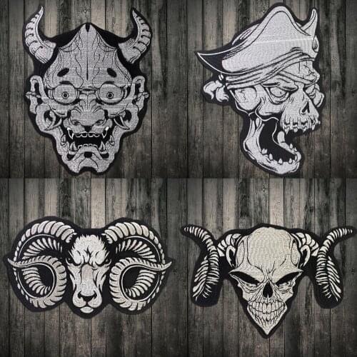 High Grade sheep Skull Embroidery Patches for Clothing Iron on Clothes Jeans Motorcycle Biker Punk Appliques Badge Diy