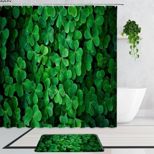 Green Leaf Shower Curtains Summer Plant Flowers Bathroom Decoration 2-Piece Set Non-Slip Carpet Door Mat Bath Curtain With Hook