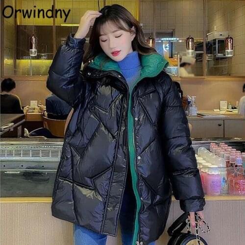 Orwindny Oversized Winter Coat Women Mandarin Collar 2021 Loose Fashion Warm Jackets Black Cotton Padded Parkas Female