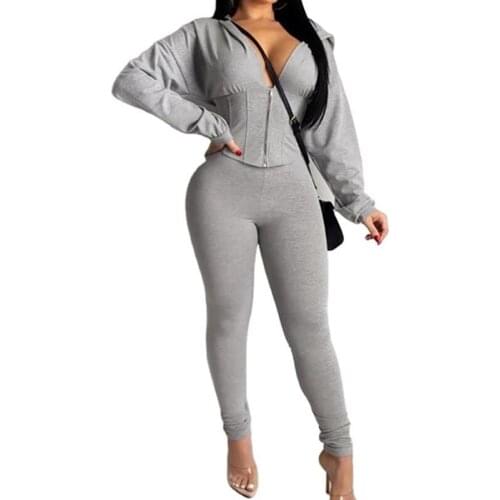 New Arrival Women Two Piece Set Zipper Hooded Tops Long Sleeve Coat Trousers Matching Sets For Women Running Set Matching Suit