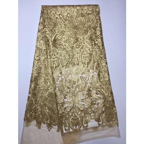 Gold African French Lace Fabric High Quality Nigeria French Net Lace 2016 With Embroidery For Women Dress