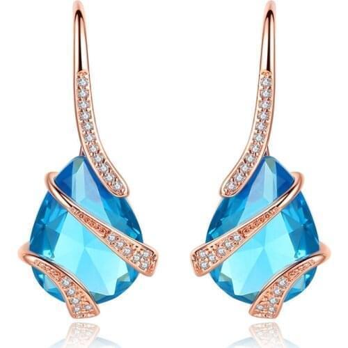 LOYE 1 Pair Water Drop Earrings Cubic Zirconia Blue Crystal Dangle Earrings for Women Party Wedding Fashion Jewelry Gifts