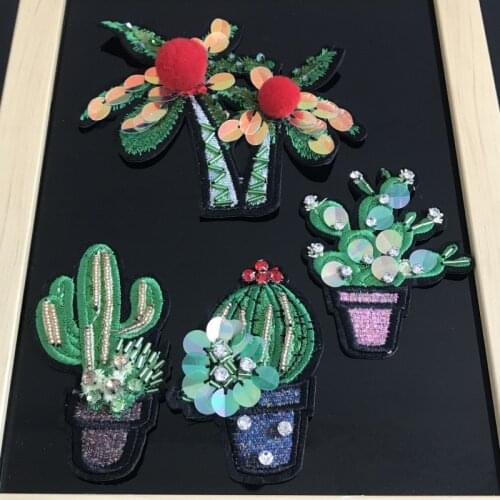 1PCS Coconut Tree Cactus Sew On Badge Sequins Applique Sewing Patch for Purse Bag Clothes Stickers DIY Apparel Accessories