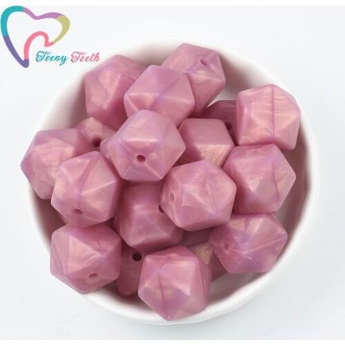 10 PCS Metallic Rose Red 14-17 MM Silicone Hexagon Beads Teething Baby Teether DIY Necklace Pacifier Chain Accessories BPA Free